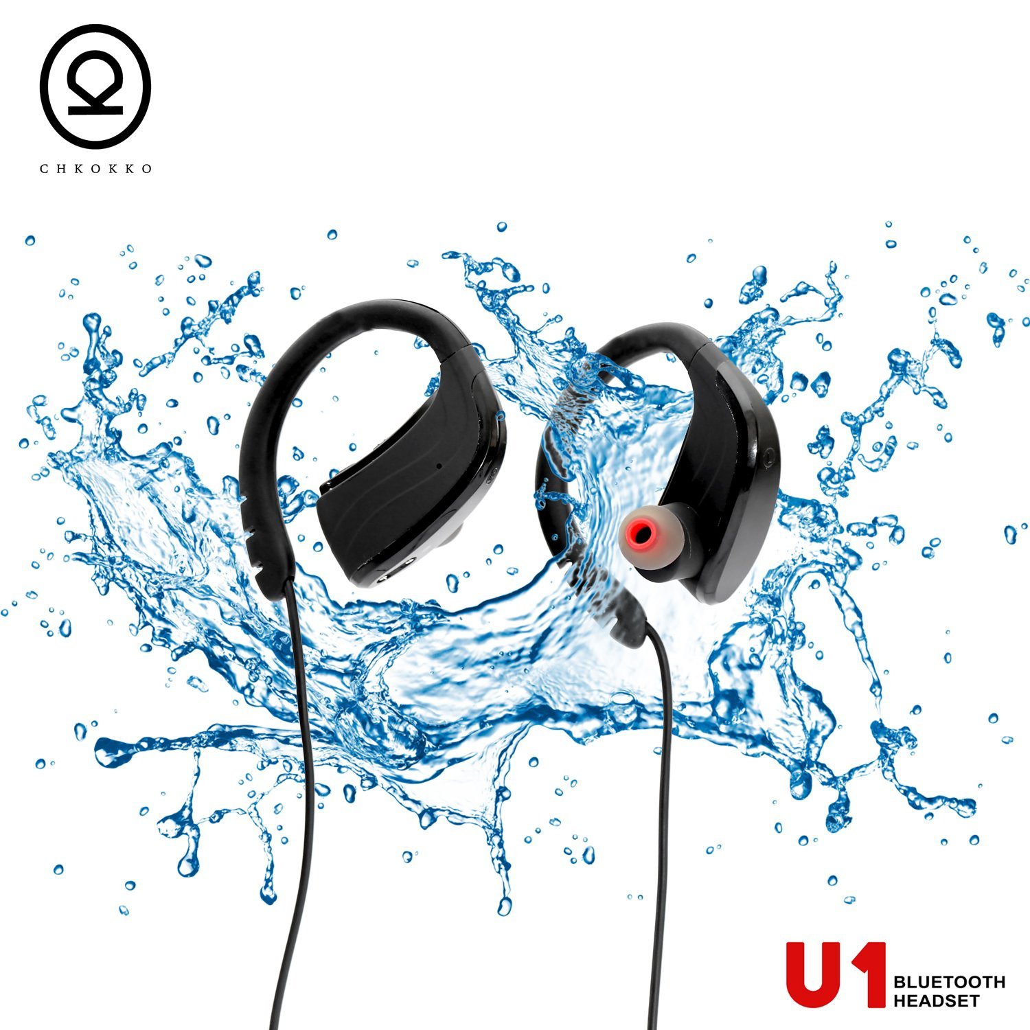 CHKOKKO U1 Bluetooth Headphones, Best Wireless Sports Earphones with Mic, IPX7 Waterproof Technology, HD Sound with Bass, Noise Cancelling, up to 8 hours working time