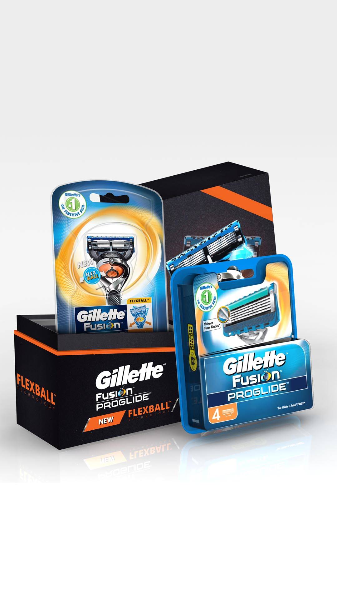 Gillette Flexball Pro Glide Gift Pack -Flexball Razor with 4 Flexball Cartridge