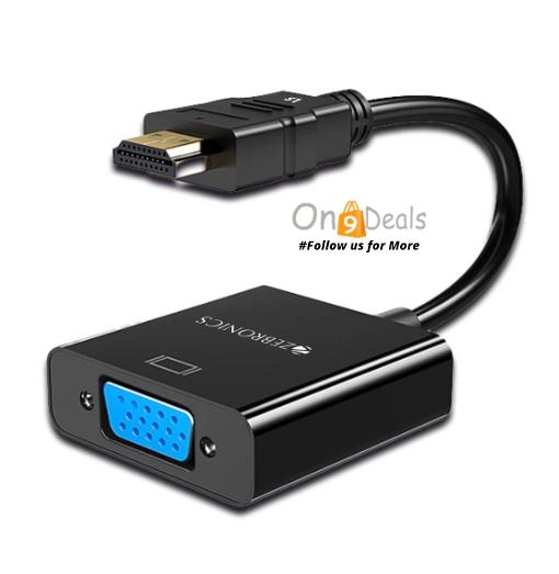 Zebronics HAV01 HDMI to VGA Adapter with Full HD 1080p 60Hz Native Resolution, Gold Plated connectors, Plug Play Usage, Strong and Durable Build Quality