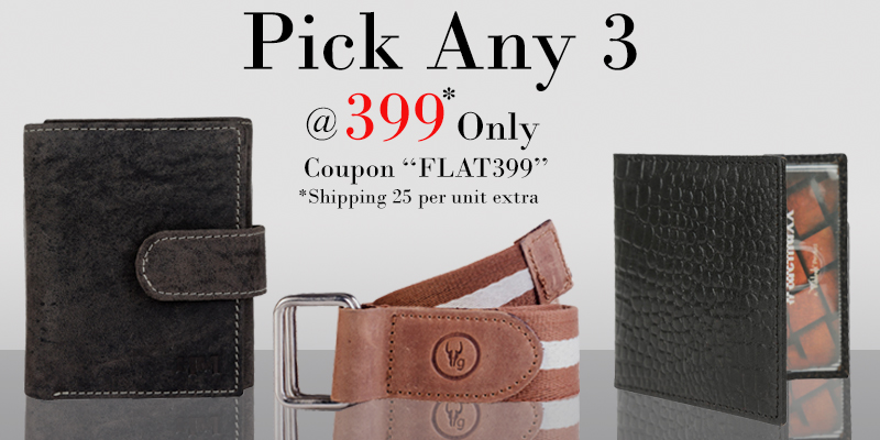 Hidekraft - Buy any 3 Leather Wallets Only for Rs.399