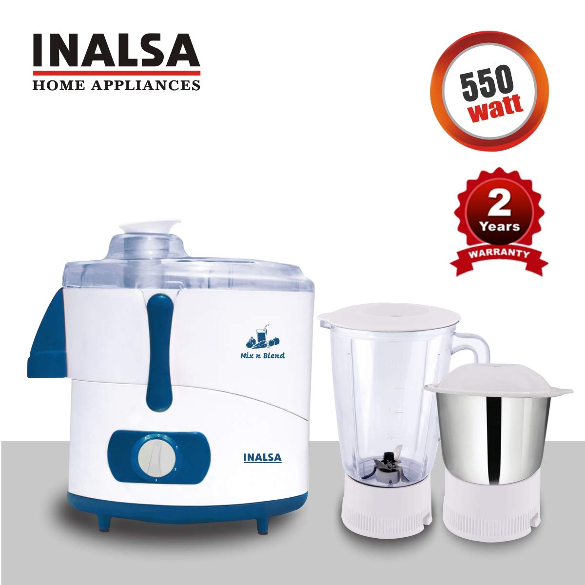INALSA Juicer Mixer Grinder MIX N BLEND - 550W With 2 Years Warranty