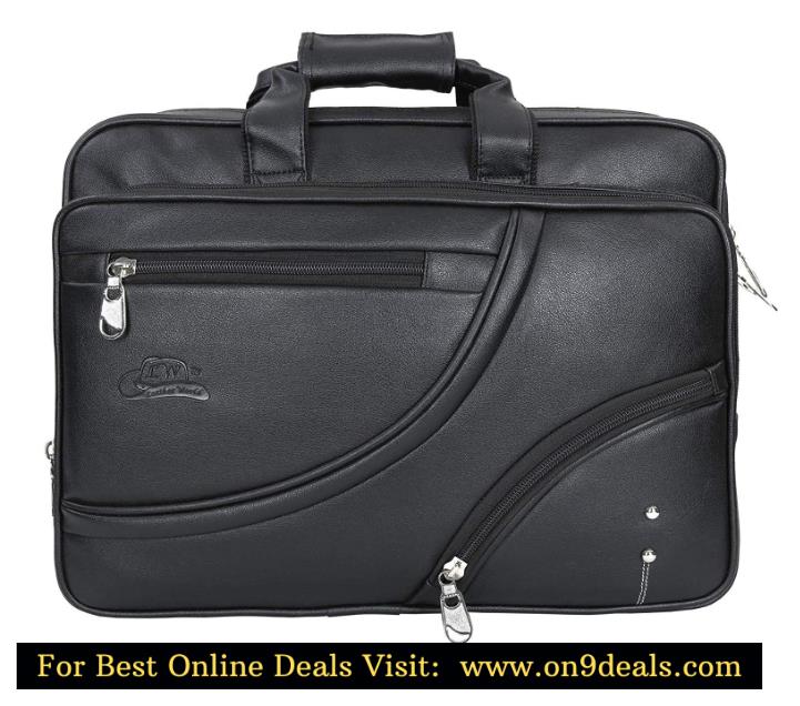 Leather World 9.5 Liter Black PU Leather 15.6 Inch Laptop Office Bag Briefcase Travel Bag