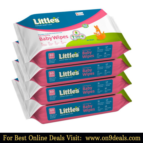 Little's Soft Cleansing Baby Wipes (Pack of 4, 80 Wipes)