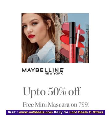 Maybelline Beauty Products Upto 50% Discount + Free Mascara on Orders Above Rs.799