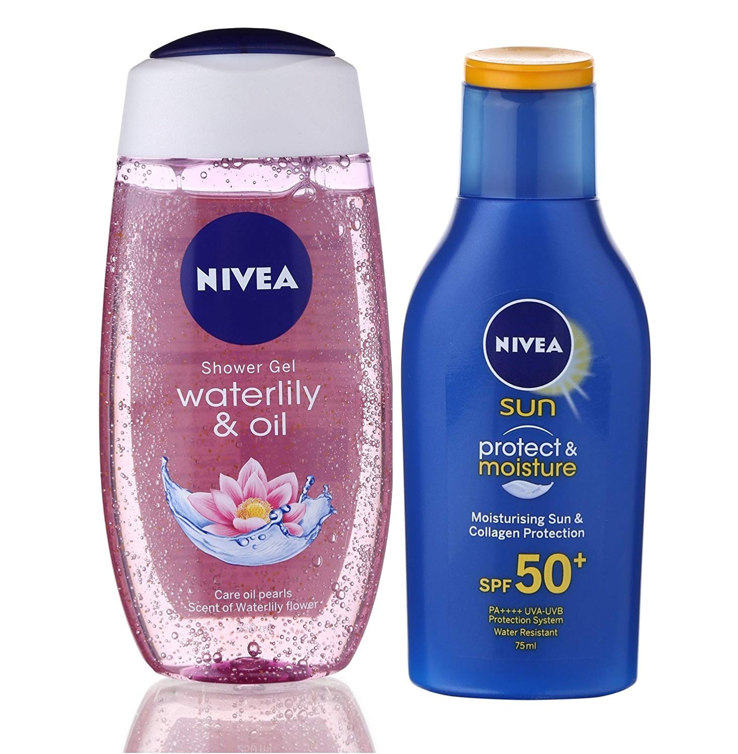 Nivea Sun and Shower Combo (Moisturising Sun Lotion SPF 50, 75ml and Waterlily and Oil Shower Gel, 250ml)