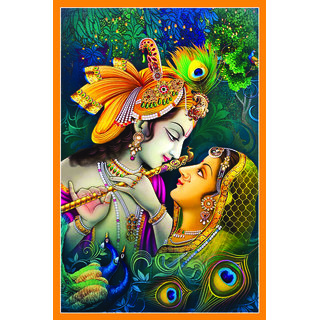 Radha Krishna Spiritual Beautiful Wallpaper Sticker Multicolor (12 X 18 Inch)