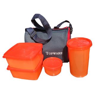 Topware Plastic Lunch Box With 4 pcs. Food Grade Containers and Insulated Bag
