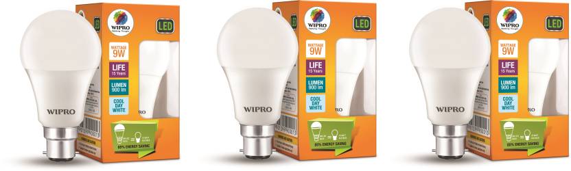 Wipro 9 W B22 D LED Bulb Pack of 3