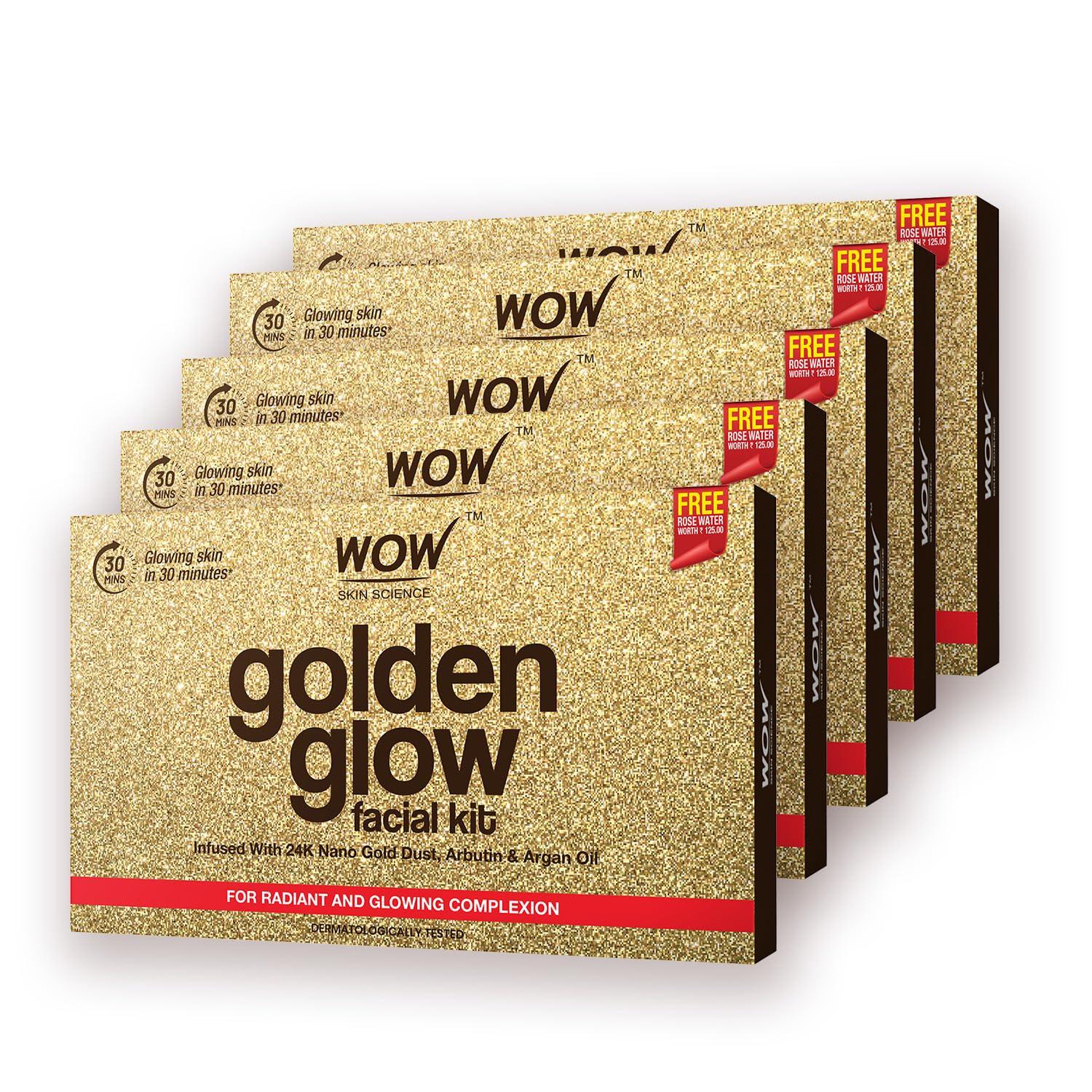 WOW Skin Science Gold Facial Kit For Glowing Skin | Activated Naturals | Pack of 5