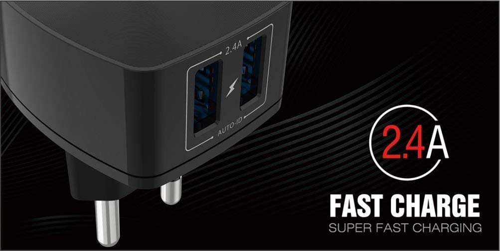 Affix Dual Port 2.4Amp Wall Charger Adapter with Smart Auto-ID Technology