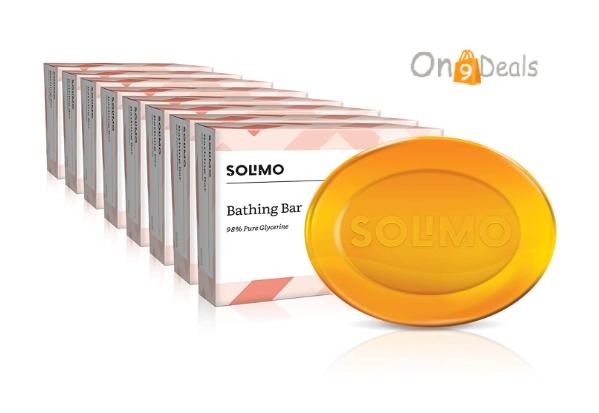 Amazon Brand - Solimo Glycerine Bathing Bar (Pack of 8), 8 X 125g