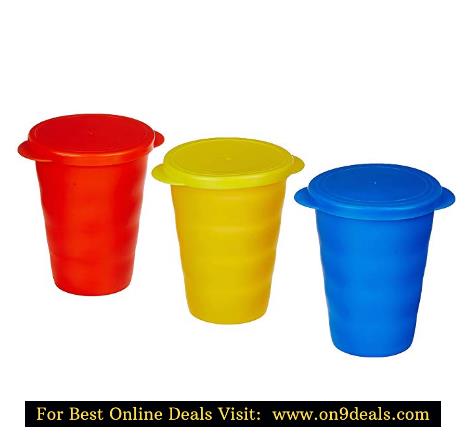 Amazon Brand - Solimo Set of 3 Tumbler Glass with Lid (375ml)