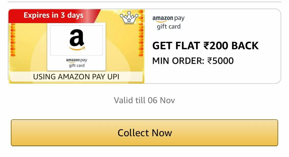 Amazon : Buy 5000 Amazon Gift Card & Get 200 Cashback