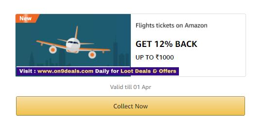 Amazon Flight Ticket Get 12% CashBack Max Rs.1000