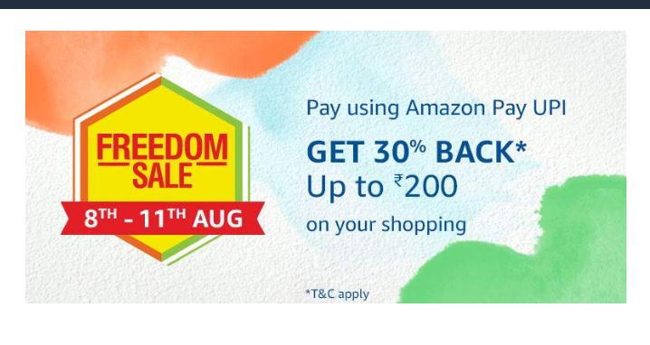 Amazon Pay UPI 30% Cashback Upto Rs.200  on Shopping On First Time Usage
