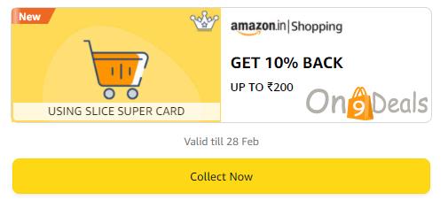Amazon Slice Card Offer - Get 10% Cashback Max Rs.200 With Slice Card On Amazon (2 Times Per User)
