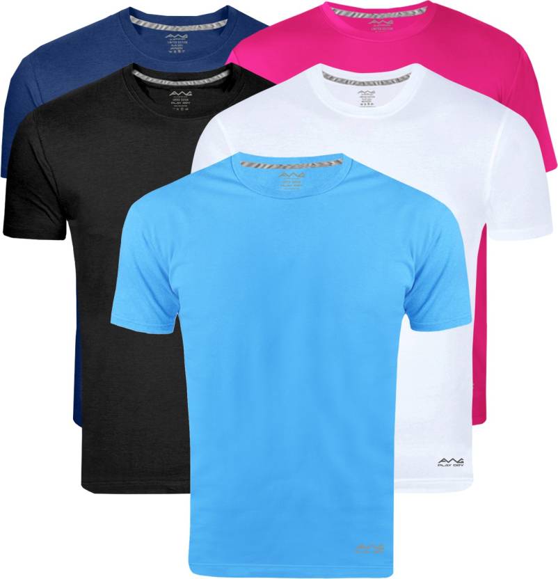 AWG Solid Men Round Neck Multicolor Pack of 5 T-Shirts