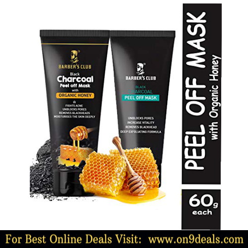 Barber's Club Charcoal Peel Off Mask + Charcoal Peel Off Mask with Honey - 60gms each