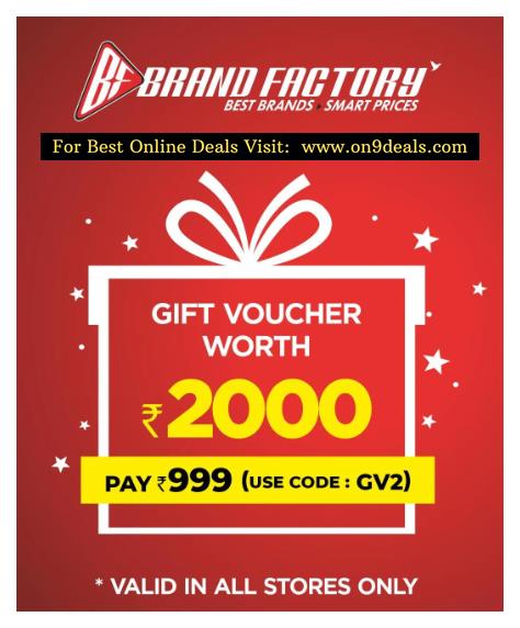 Brand Factory Gift Voucher Worth Rs.2000 @ Rs.999