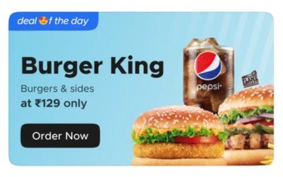 Zomato Deal Of The Day Burger King Burgers & Sides At @ Rs.129 Only