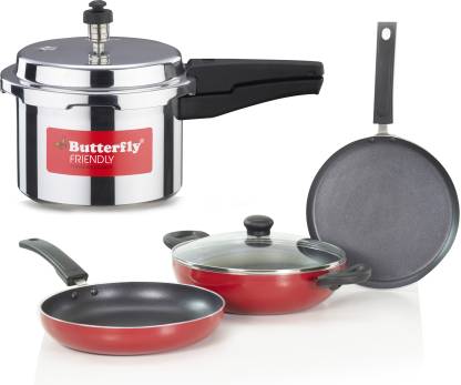 Butterfly Friendly Induction Base Kitchen Starter Kit Cookware Set  Aluminium 4 - Piece