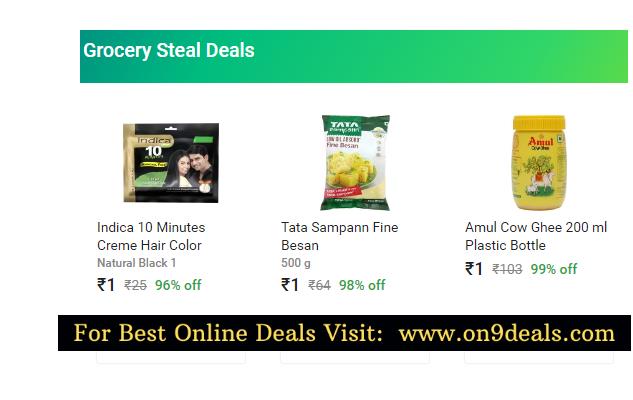 Buy Patanjali 1kg Ghee + Parle G 1Kg & Get Amul Ghee + Besan + Hair Color For Rs.3