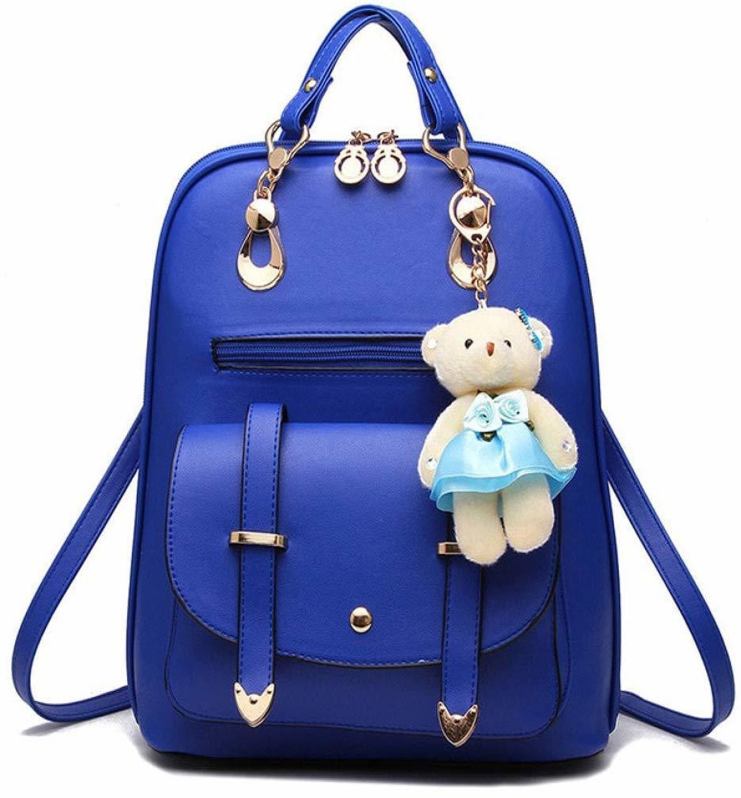 CREATION PU Leather College Backpack For Women 5 L Backpack (Blue)