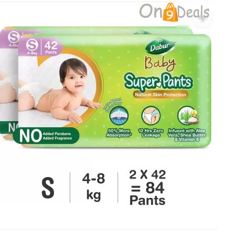 Dabur Baby Super Pants | Diaper Infused with Aloe Vera, Shea Butter & Vitamin E Size S  (84 Pieces)
