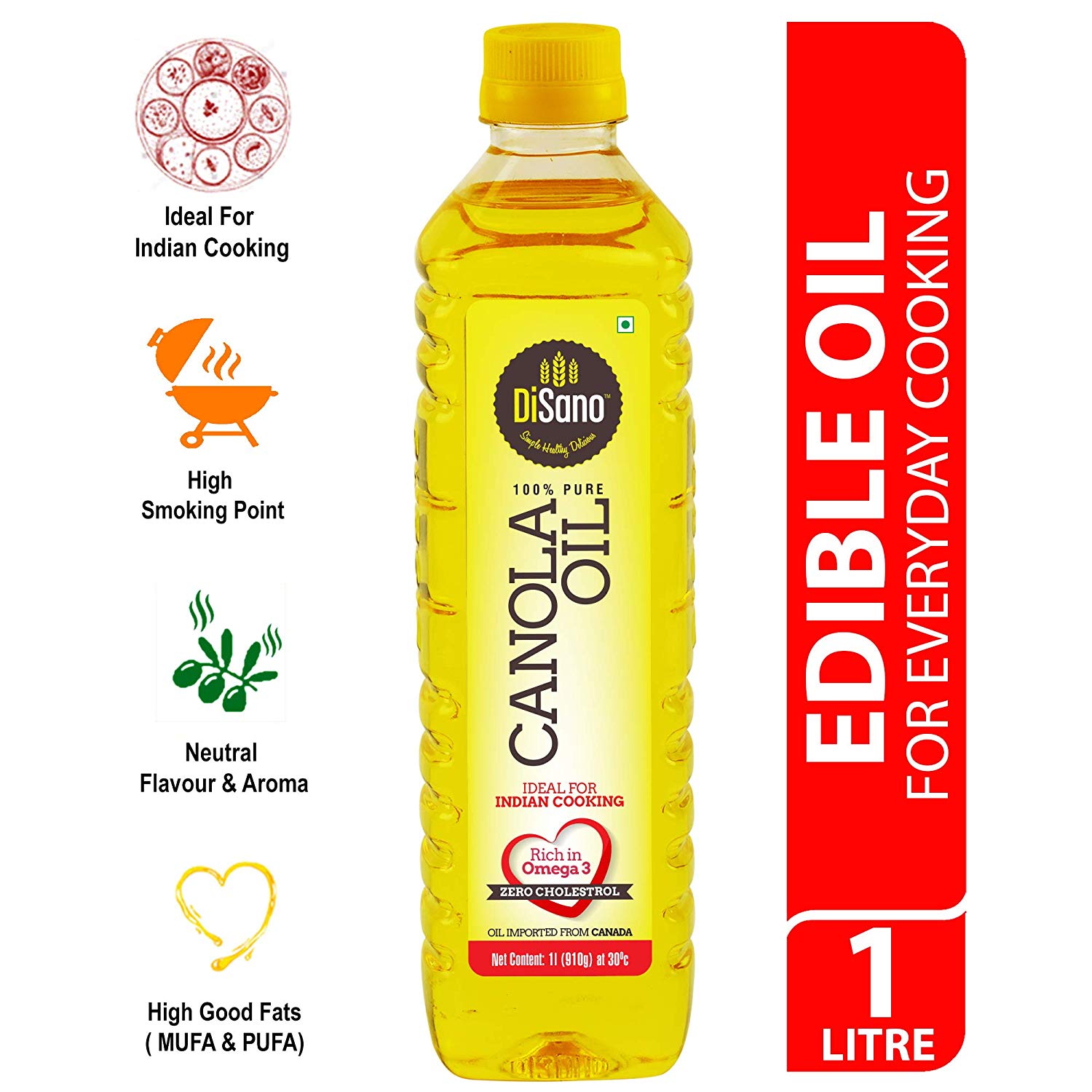 DiSano Canola Oil, for All Cooking Needs, Lowest in Saturated Fat, 1L