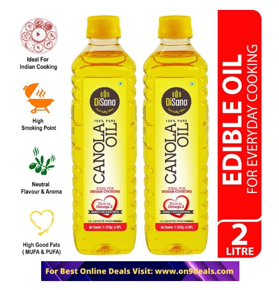 DiSano Canola Oil, for All Cooking Needs, Lowest in Saturated Fat, 1L (2 x 1L)