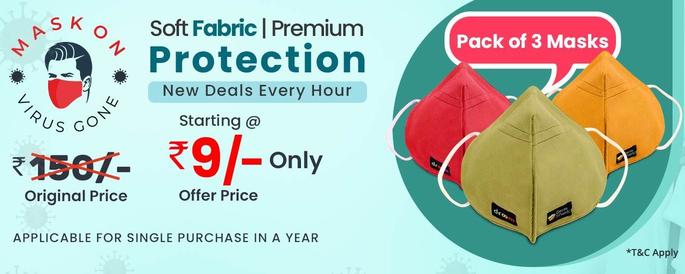 Droom Sale : Protective Mask (Pack of 3) @ Just Rs. 9 (12th May @ 10 AM)