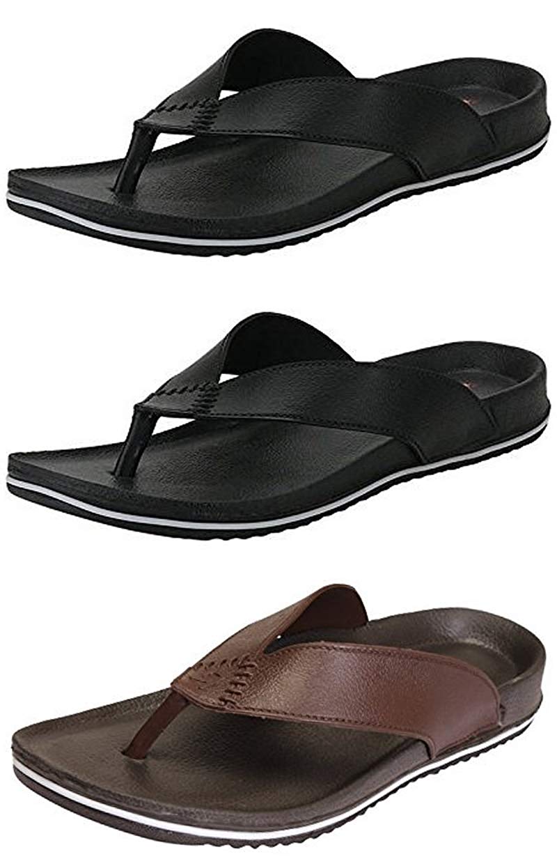 Ethics Men's Perfect Combo Pack of 3 Black and Brown Casual Slippers for Men's