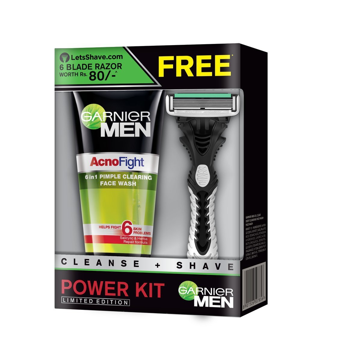 Garnier Men Acno Fight Face Wash, 100g with Free Lets Shave Razor