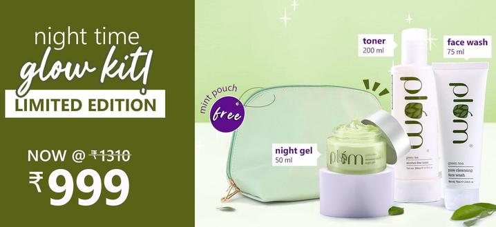 Green Tea Night Time Glow Kit - Limited Edition | For clear skin overnight | FREE Olive it Pouch