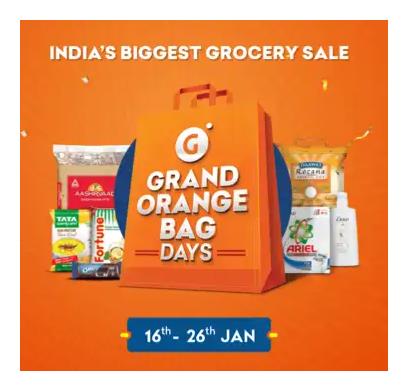 Grofers - Grand Orange Bag Days Sale Get Lowest Prices + Guarantee Inam + Bank or Wallet Offers