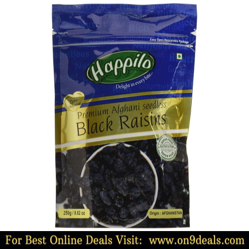 Happilo Premium Afghani Seedless Black Raisins, 250g (Pack of 2)