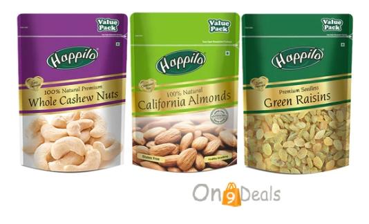 Happilo Premium Nuts & Dryfruit Combo 1500g (Almond 500g, Cashews 500g & Green Raisin 500g)