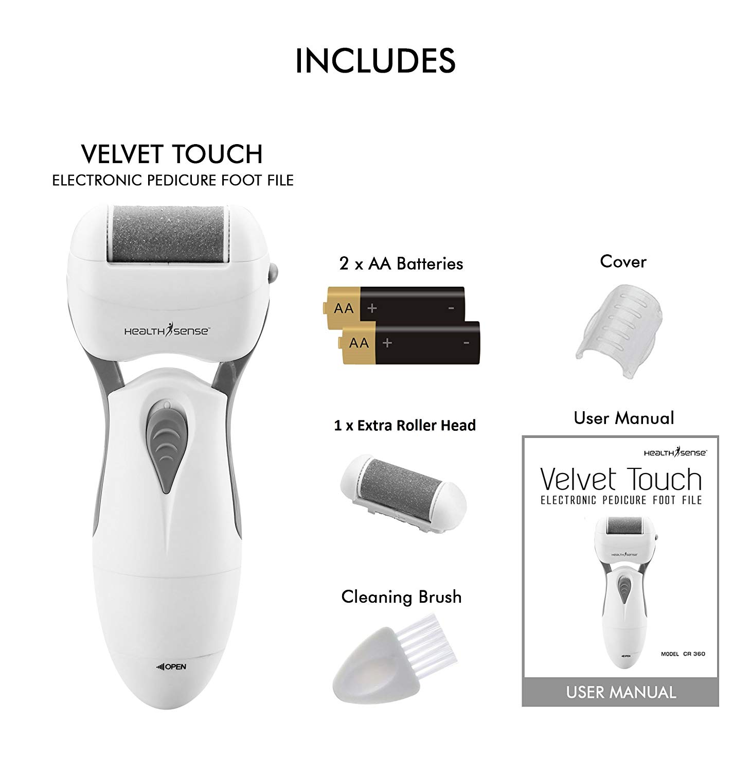 HealthSense CR 360 Velvet-Touch Electronic Pedicure Foot File