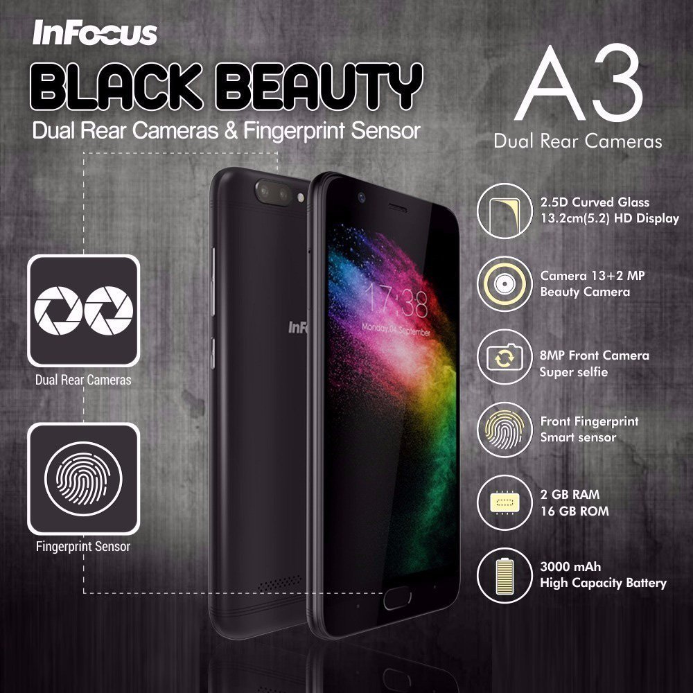 Infocus A3 Android 7.0 Front Fingerprint Sensor, Dual Camera