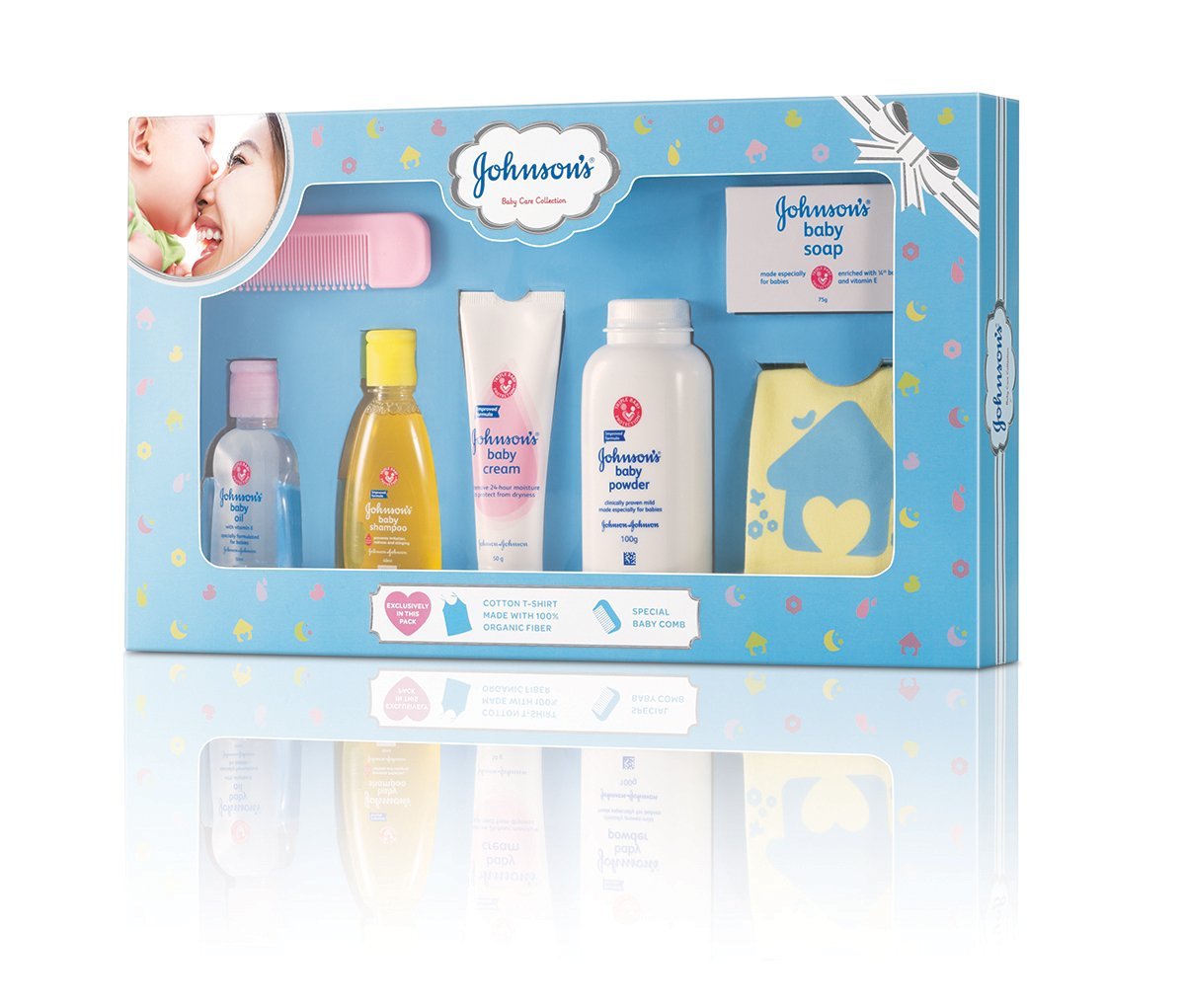 Johnson’s Baby Care Collection with Organic Cotton Baby Tshirt 7 Gift Items