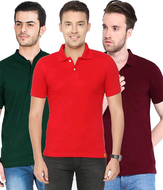 KETEX Mens Multicolor Half Sleeve Polo Pack of 3 Tshirt