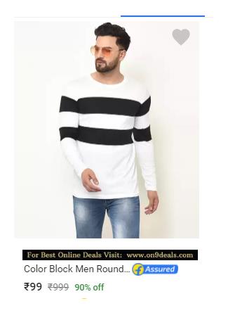 Men's T-shirt Never Before Prices Upto 90% Discount From Rs.99