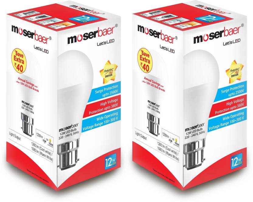 Moserbaer 12 W B22 LED Bulb  (White, Pack of 2)