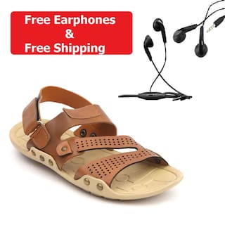 Nexa Men's Tan Sandals + Free Wired Earphones @ Rs.99 After Cashback