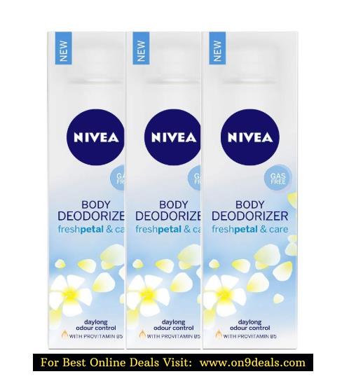 Nivea Body Deodorizer Fresh Petal and Care Gas Free Spray for Women, 120 ml (Pack of 3)
