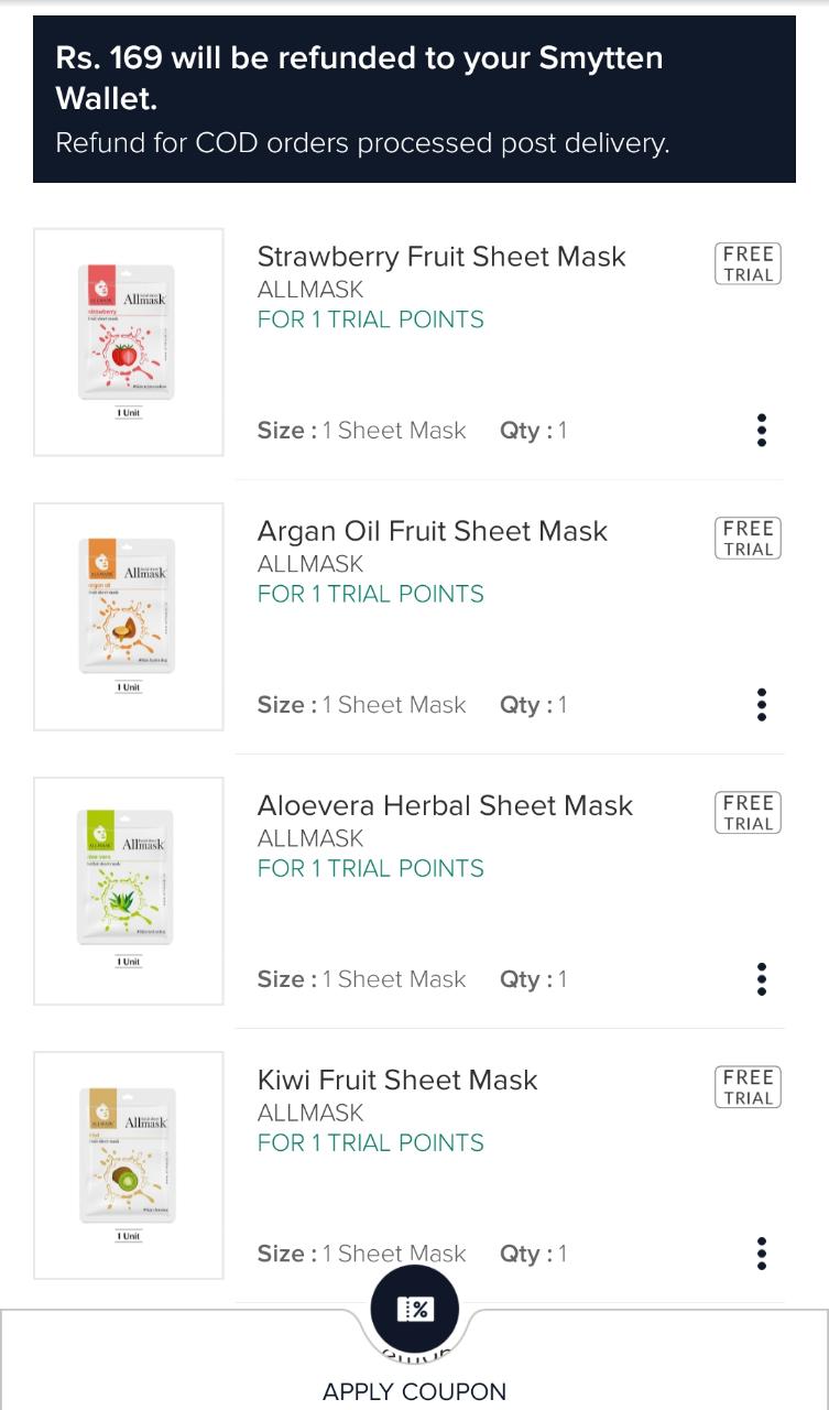 Order 6 Sheet Mask Worth Rs.1200 @ Rs.30 Only