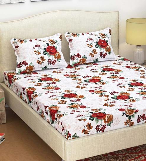 Paradise 105 TC Cotton Queen Size Bed Sheet with 2 Pillow Covers by Azaani