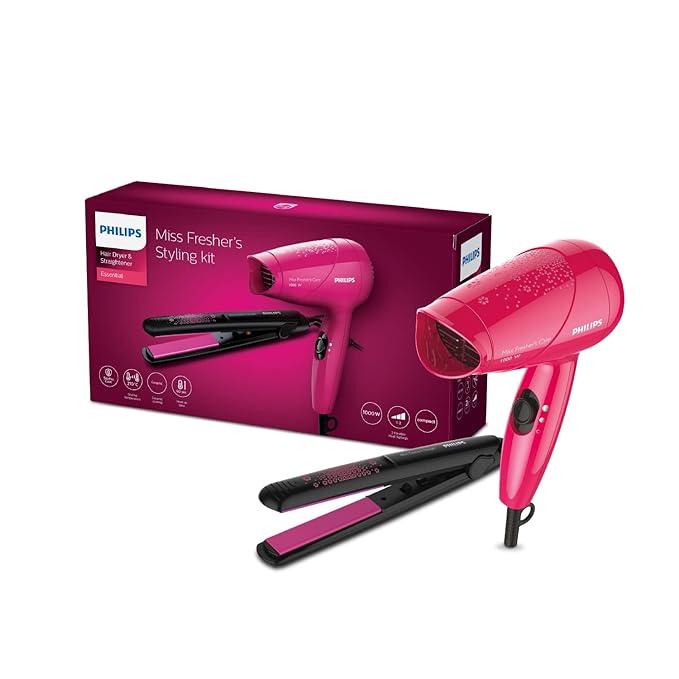 Philips HP8643/46 Hair Straightener + Hair Dryer  (1000 W, Pink, Black)