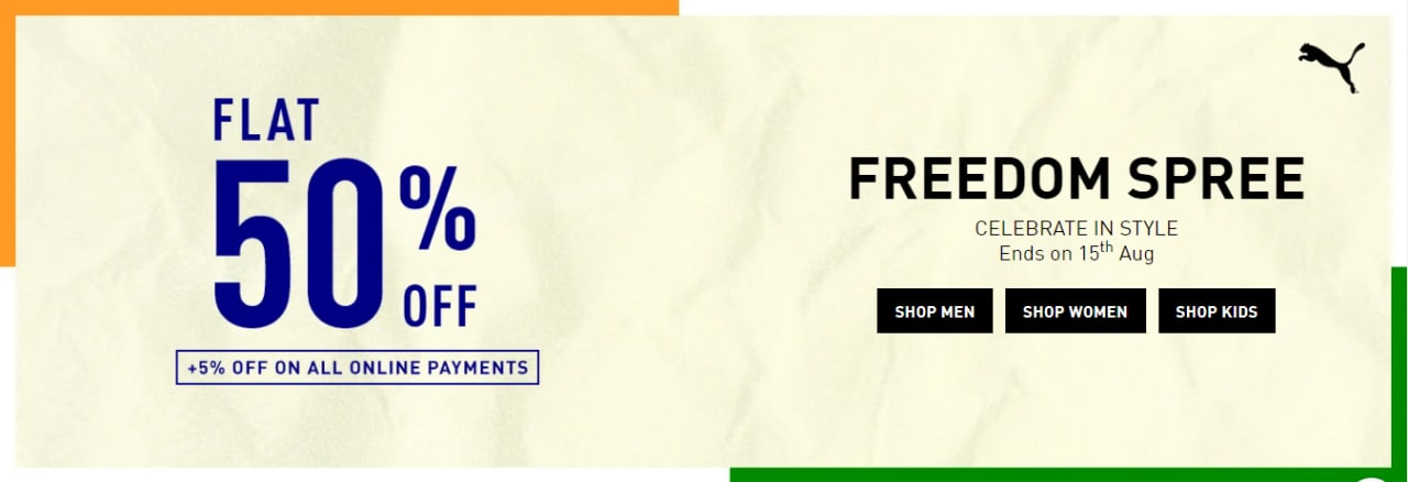Puma : Flat 50% Discount on Sportswear & Shoes + Extra 5% OFF