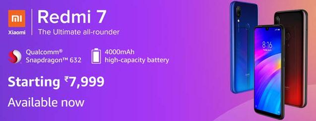 Redmi 7 2GB Ram @ Rs.7999 & 3GB Ram @ Rs.8999 Android Mobile With Snapdragon 632 4000 mAh Battery